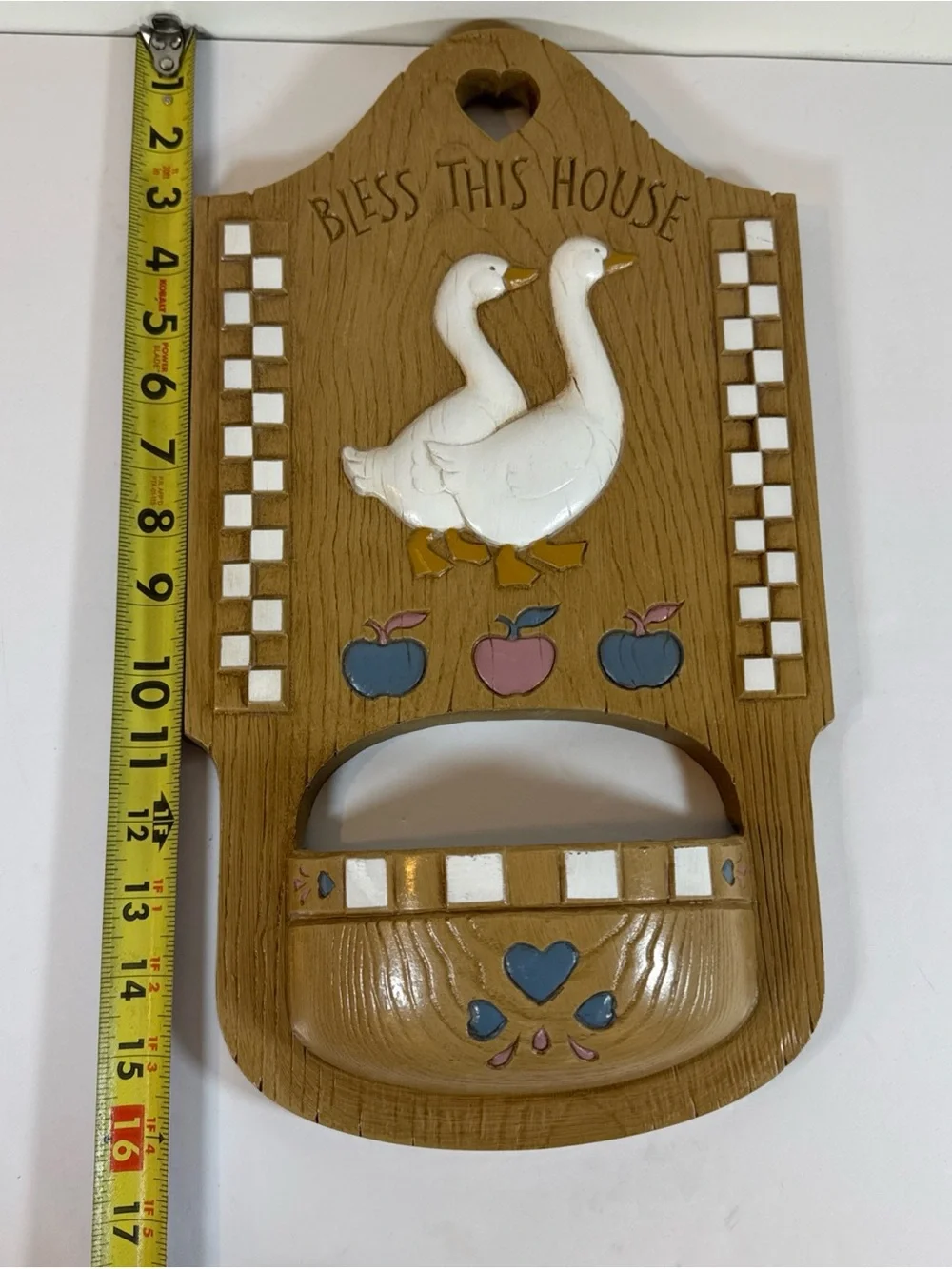 Rustic 'Bless This House' Goose Wall Pocket - White & Blue